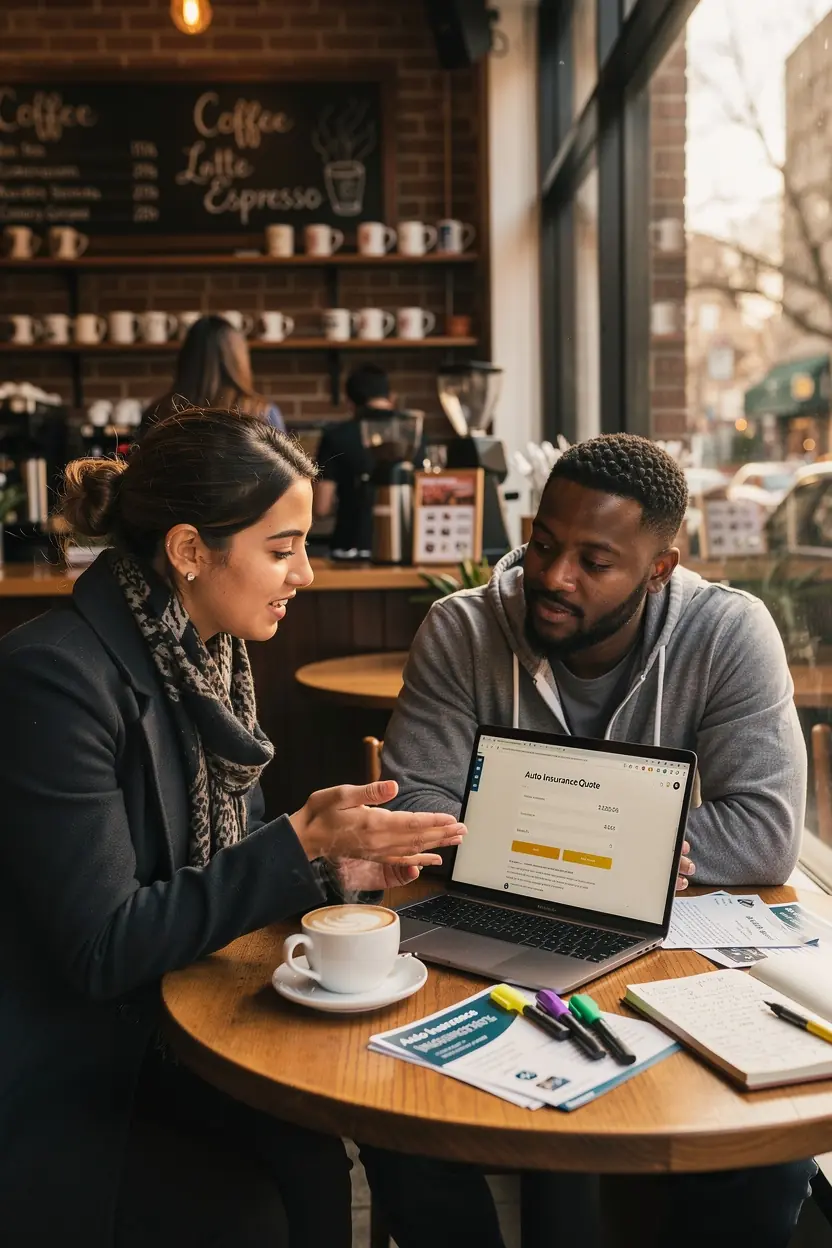 Иллюстрация процесса выбора подходящего страхового полиса для автомобилей.